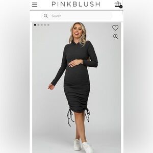 PinkBlush Charcoal Ruched Drawstring Hooded Maternity Dress